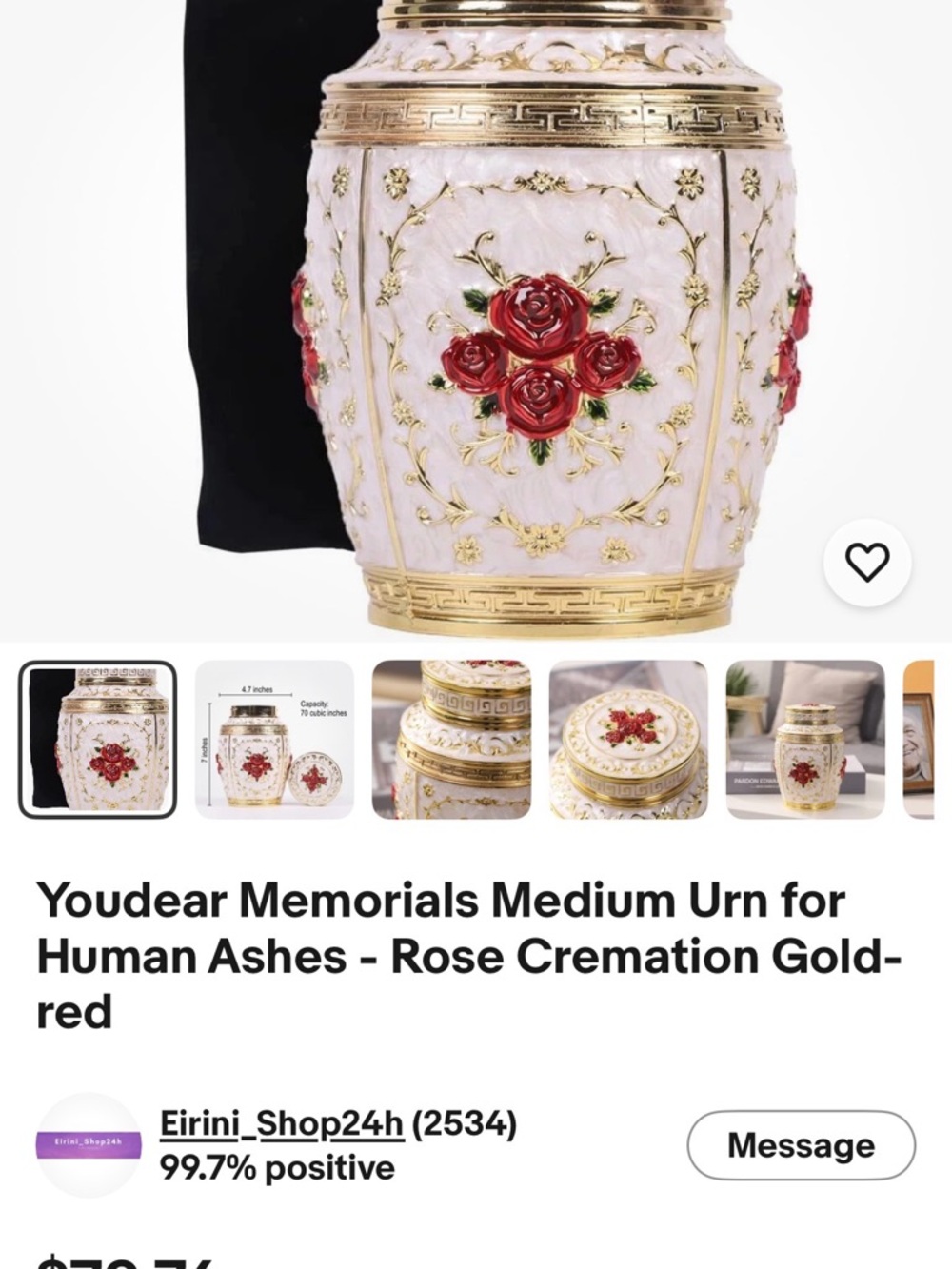 Ornate White and Gold Vase with Red Accents - Picture 6 of 6